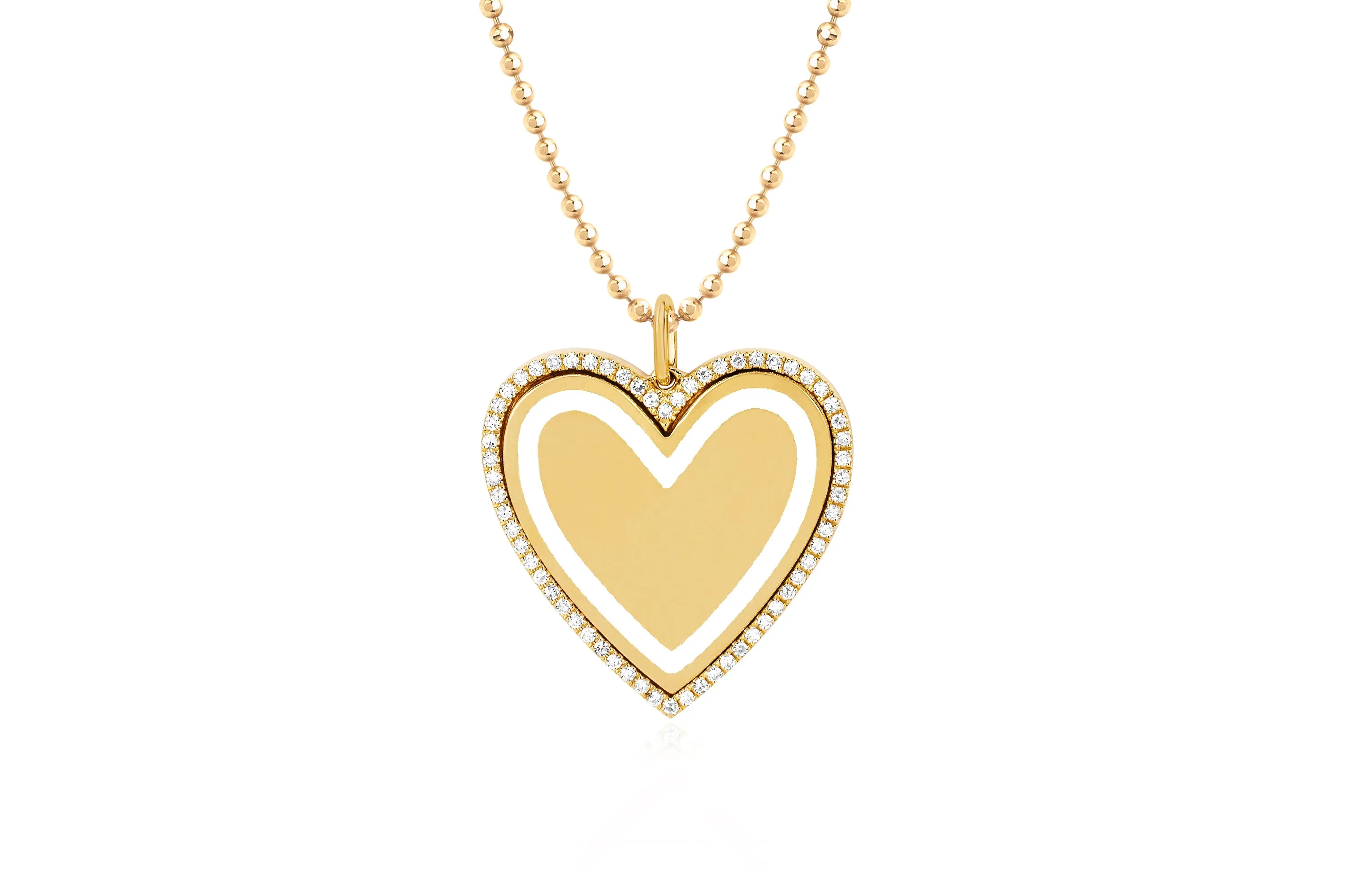 Diamond & White Enamel Heart Necklace sold by EF Collection
