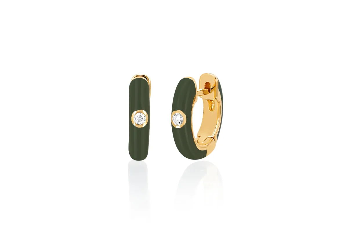 Diamond & Olive Enamel Huggie Earring made by EF Collection