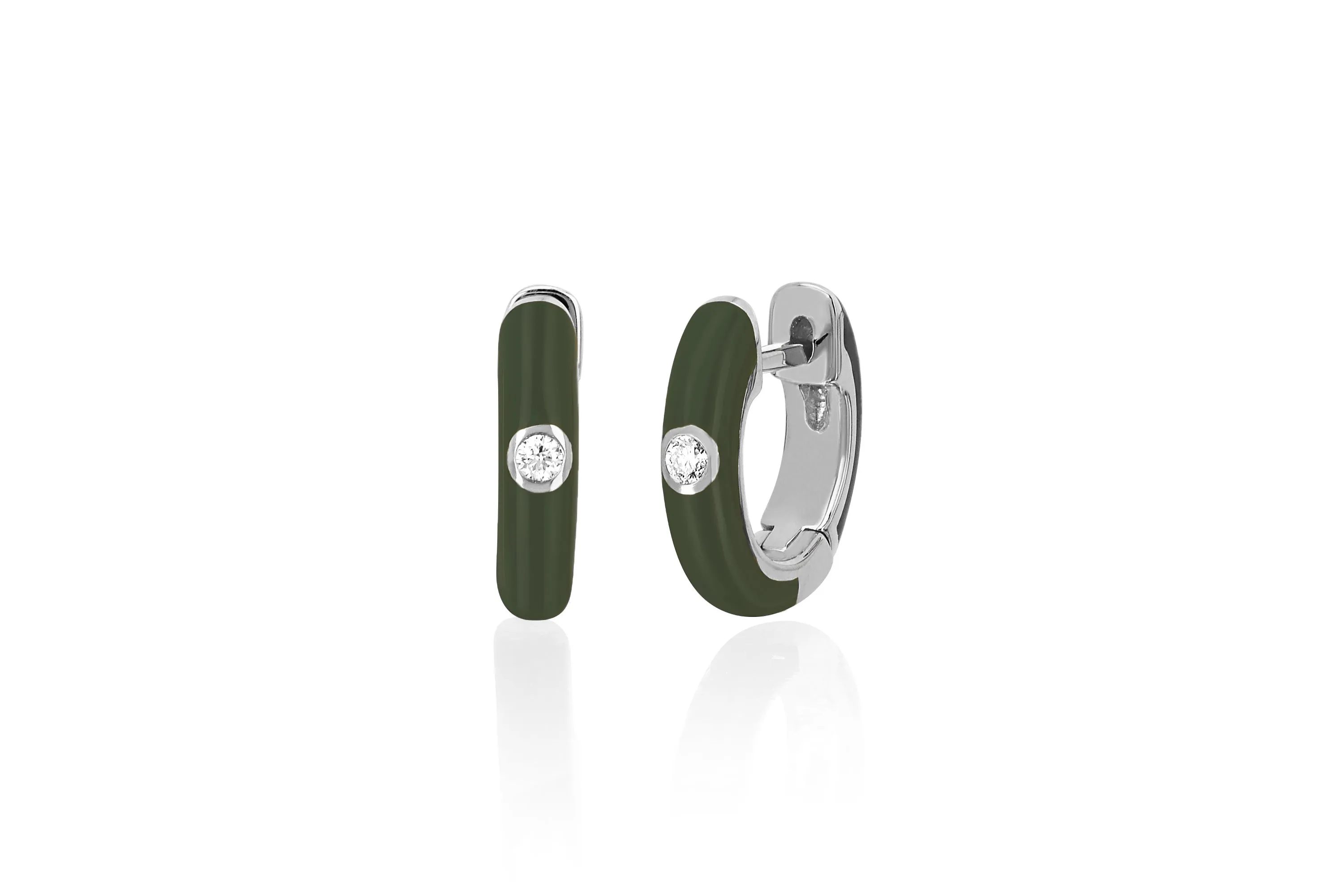 Diamond & Olive Enamel Huggie Earring sold by EF Collection product image thumbnail 3