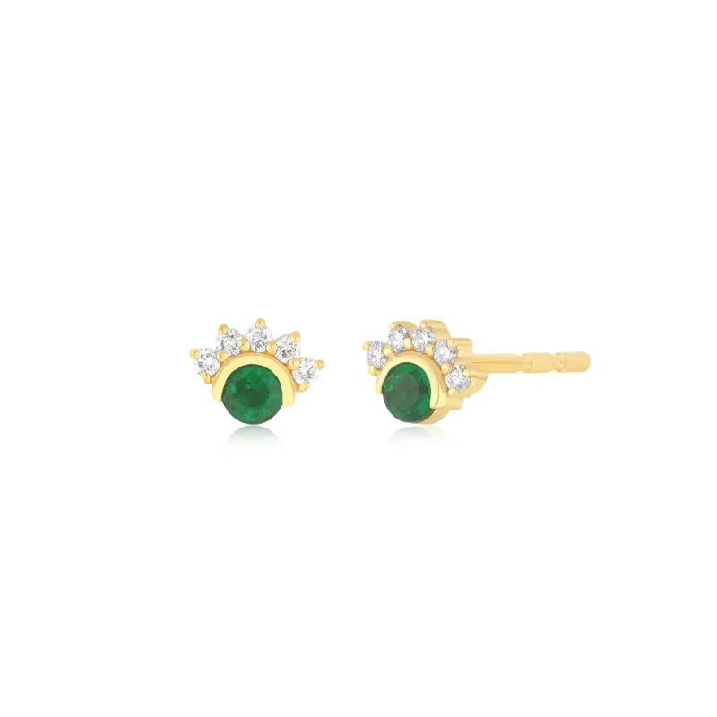 Diamond & Emerald Mini Fan Stud Earring sold by EF Collection