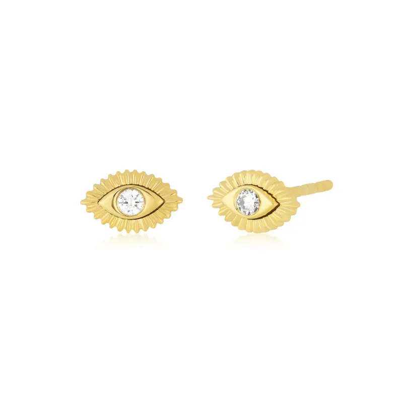 Gold & Diamond Evil Eye Protection Stud Earring sold by EF Collection
