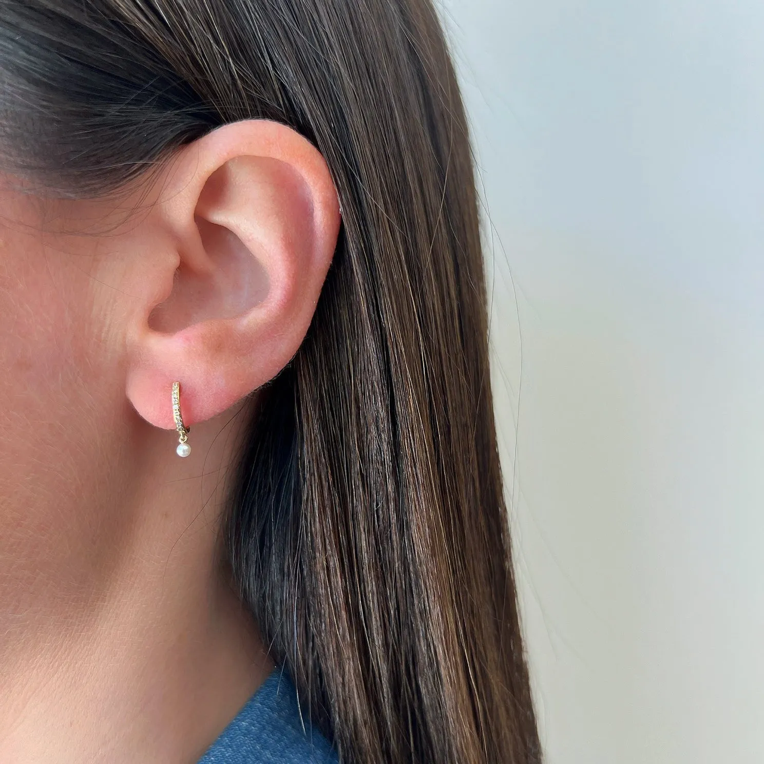 Pearl Drop Diamond Mini Huggie Earring sold by EF Collection product image thumbnail 2