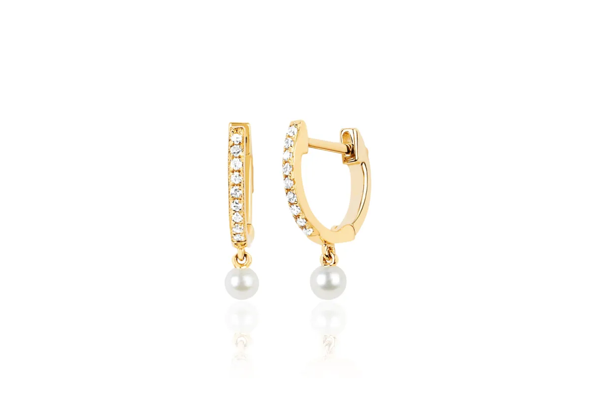 Pearl Drop Diamond Mini Huggie Earring sold by EF Collection