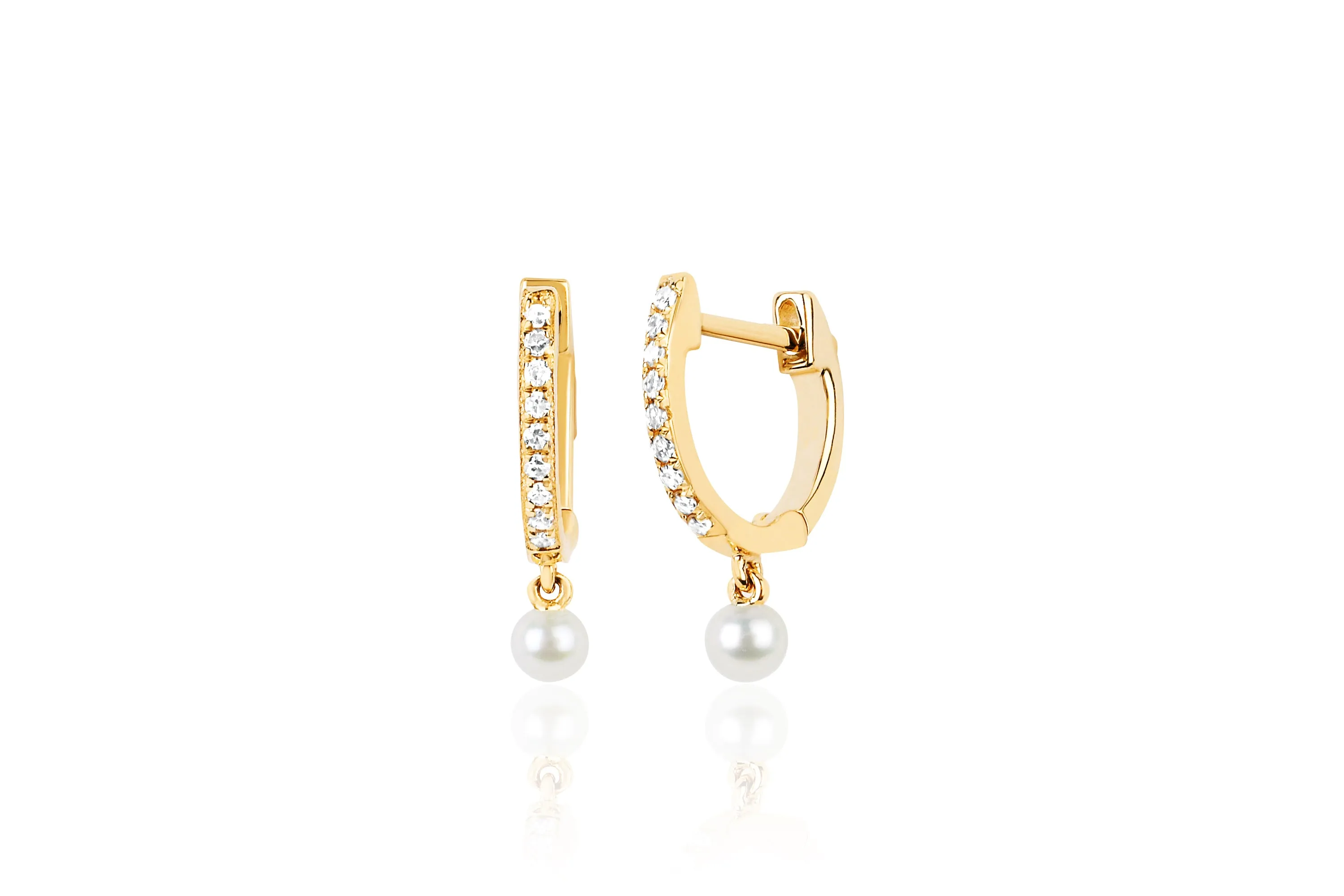 Pearl Drop Diamond Mini Huggie Earring sold by EF Collection