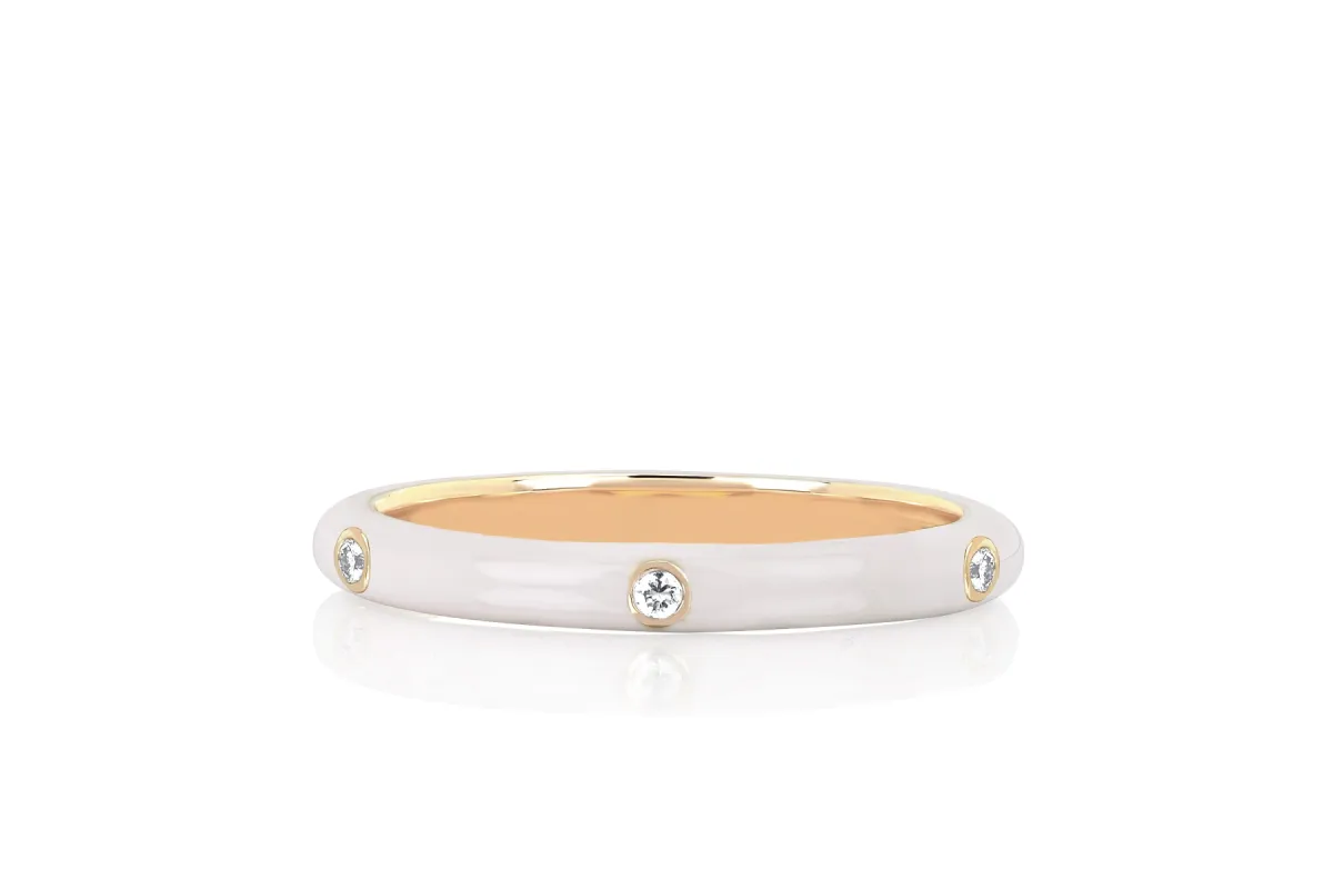 3 Diamond & White Enamel Stack Ring sold by EF Collection
