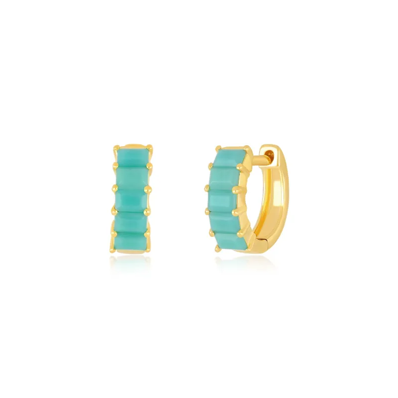 Prong Set Turquoise Baguette Mini Huggie Earring sold by EF Collection