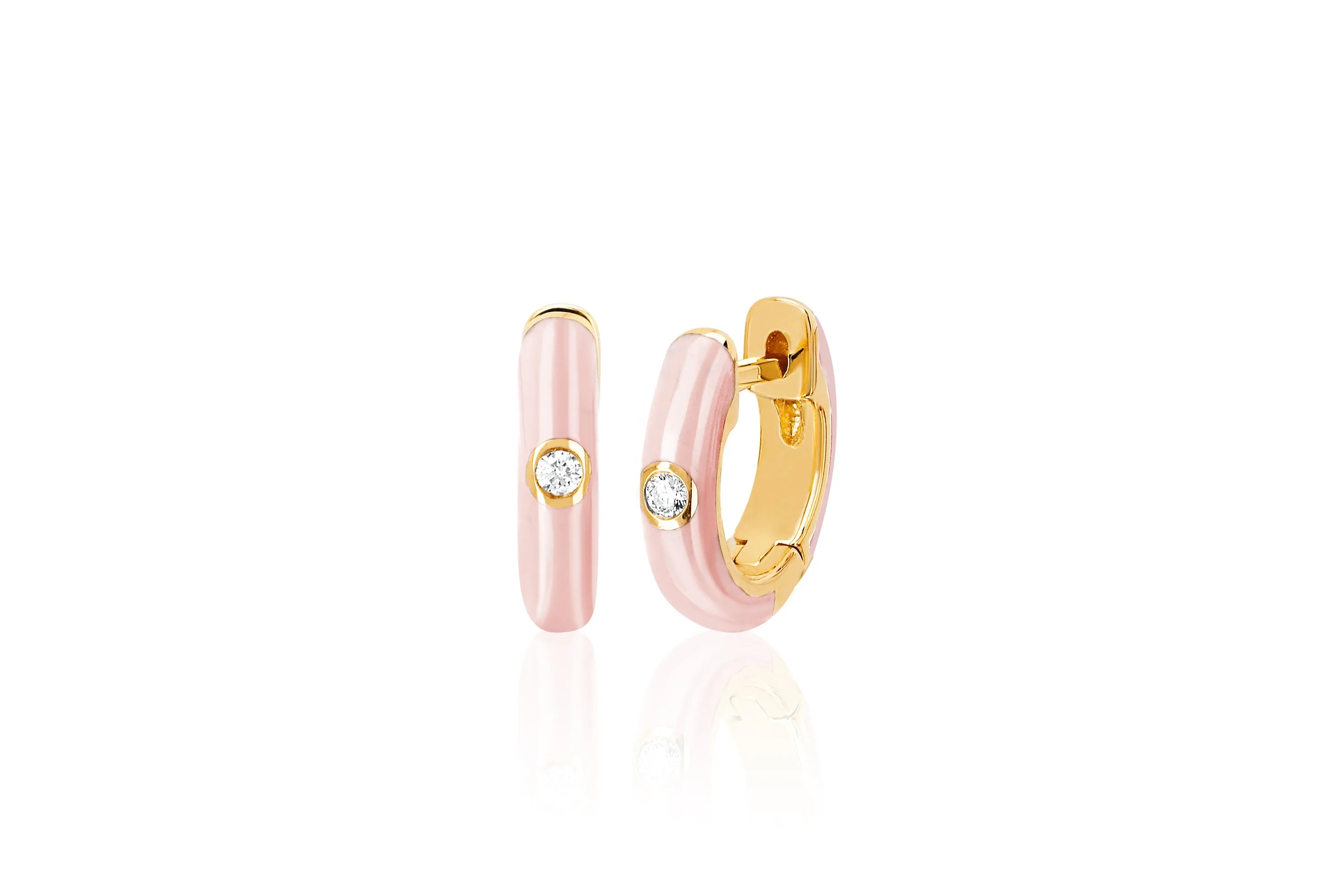 Diamond & Blush Enamel Huggie Earring sold by EF Collection