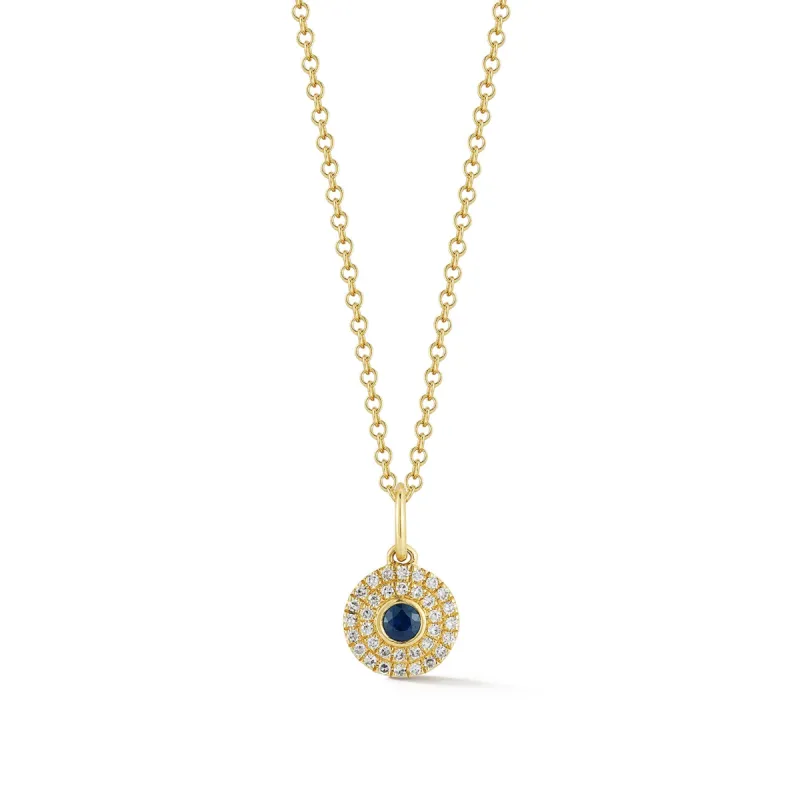 Diamond & Round Blue Sapphire Gem Necklace sold by EF Collection