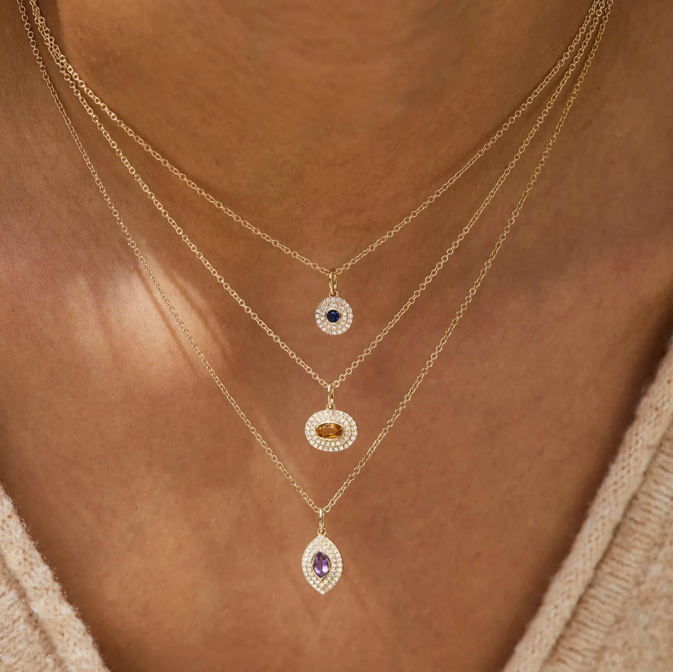 Diamond & Round Blue Sapphire Gem Necklace sold by EF Collection product image thumbnail 3