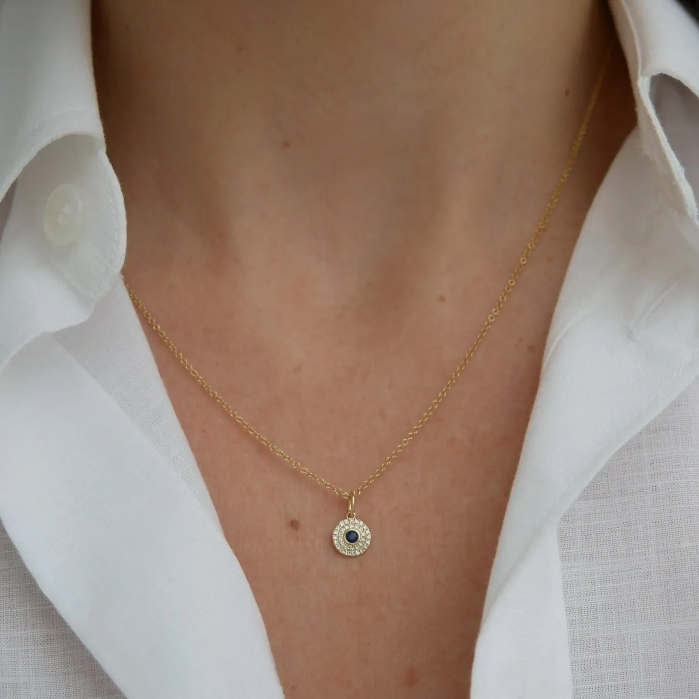 Diamond & Round Blue Sapphire Gem Necklace sold by EF Collection product image thumbnail 2