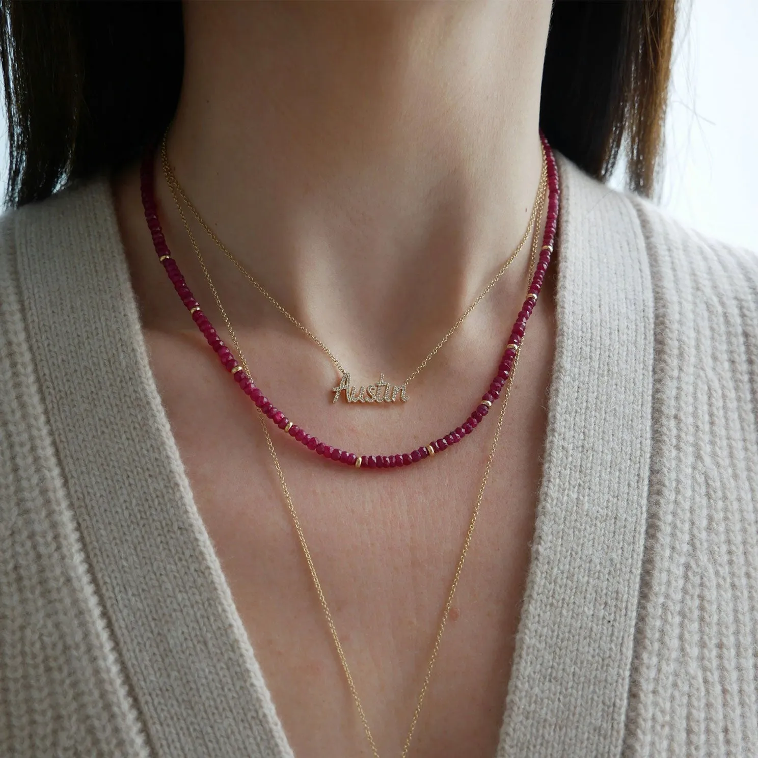 Birthstone Bead Necklace In Ruby sold by EF Collection product image thumbnail 2