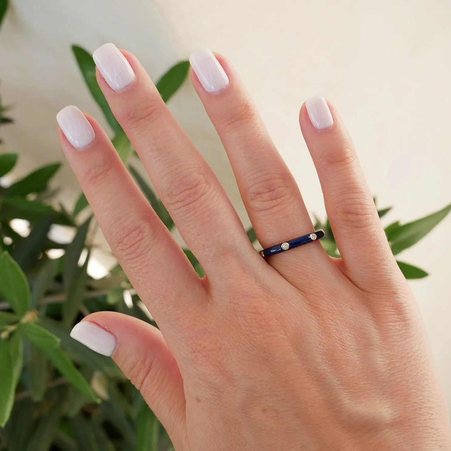 3 Diamond & Navy Enamel Stack Ring sold by EF Collection product image thumbnail 2