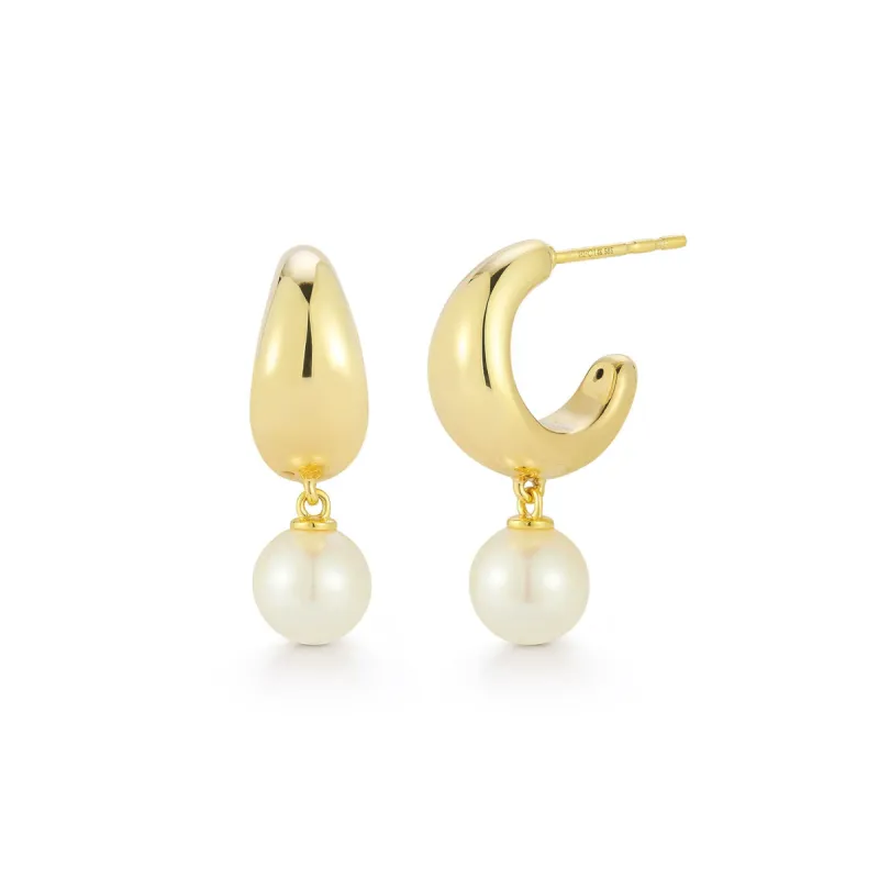 Pearl Drop Gold Jumbo Dome Huggie Earrings sold by EF Collection