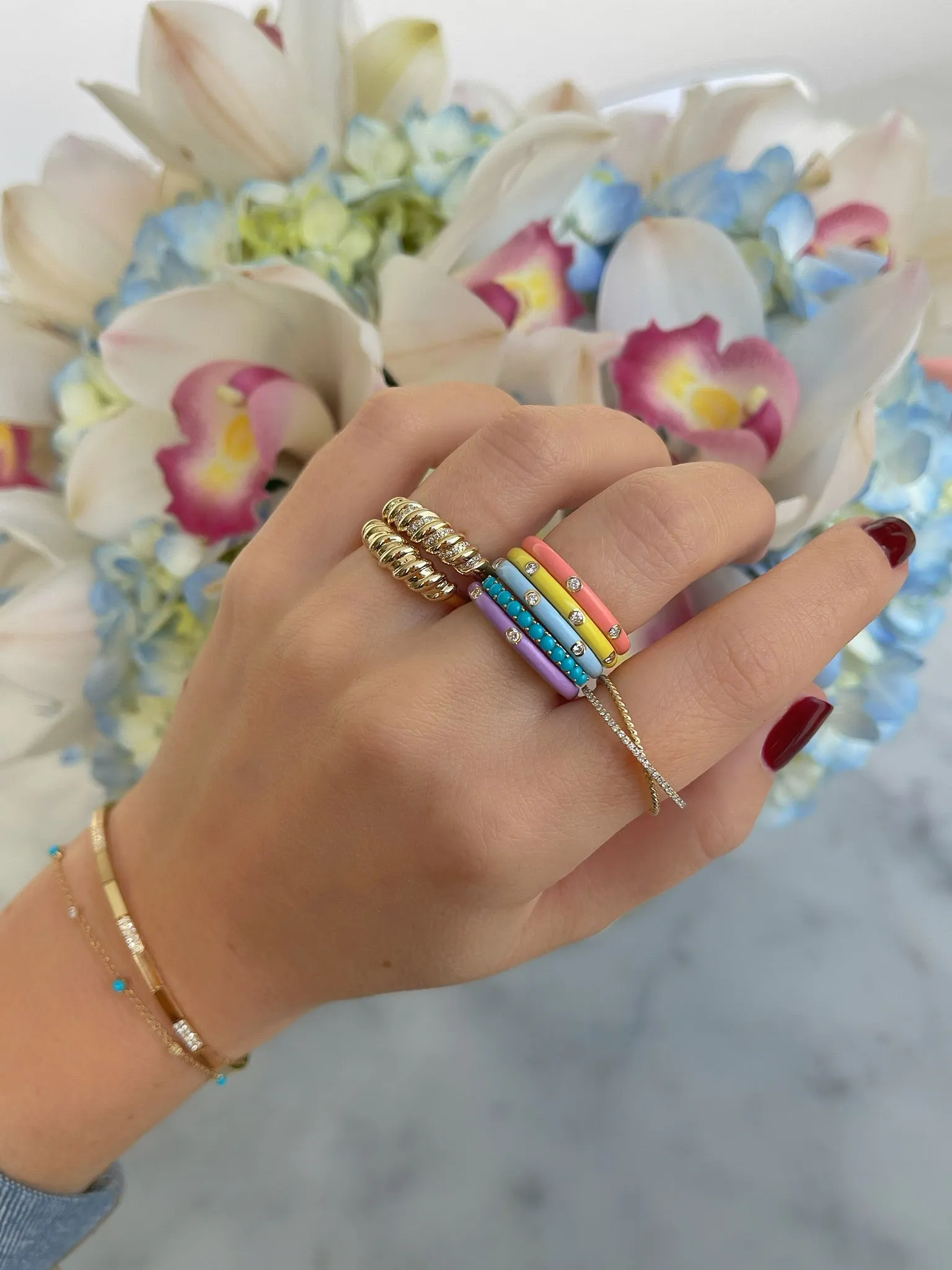 3 Diamond & Yellow Enamel Stack Ring sold by EF Collection product image thumbnail 2