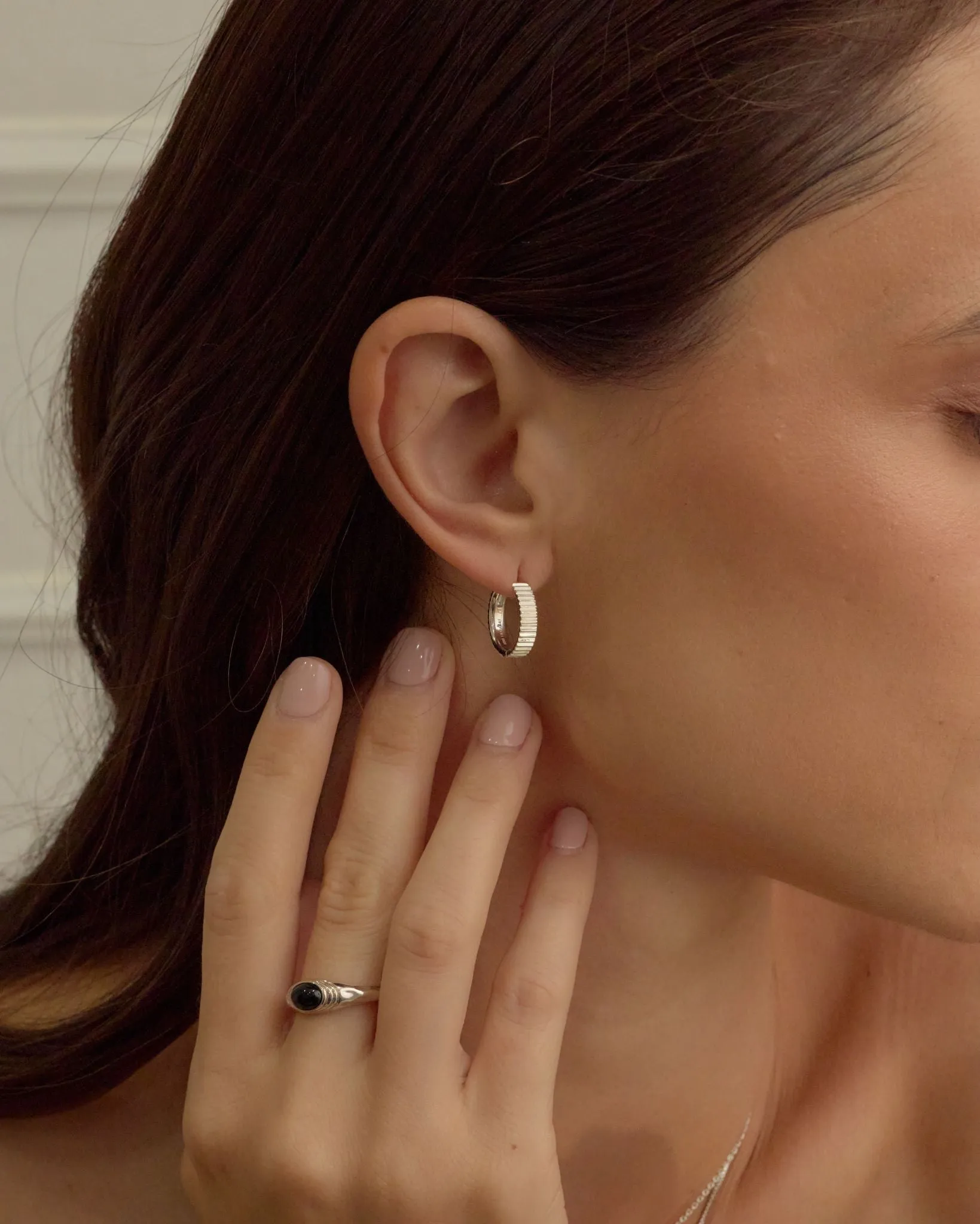 Mantra Medium Hoops sold by Midori Jewelry Co. product image thumbnail 2