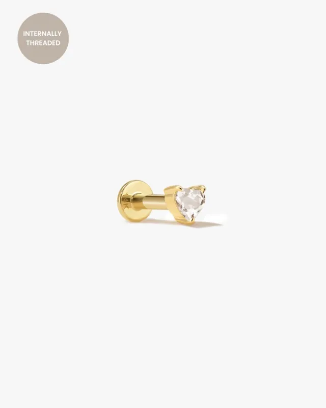 Amora Heart Cartilage Flatback Stud in 14k Gold sold by Midori Jewelry Co.
