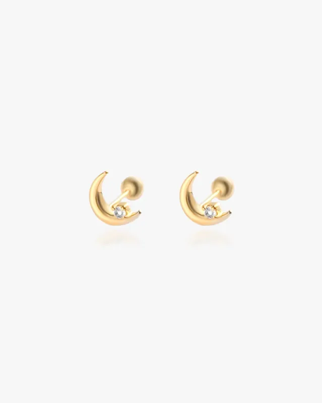 Crescent Moon Studs in Vermeil sold by Midori Jewelry Co.