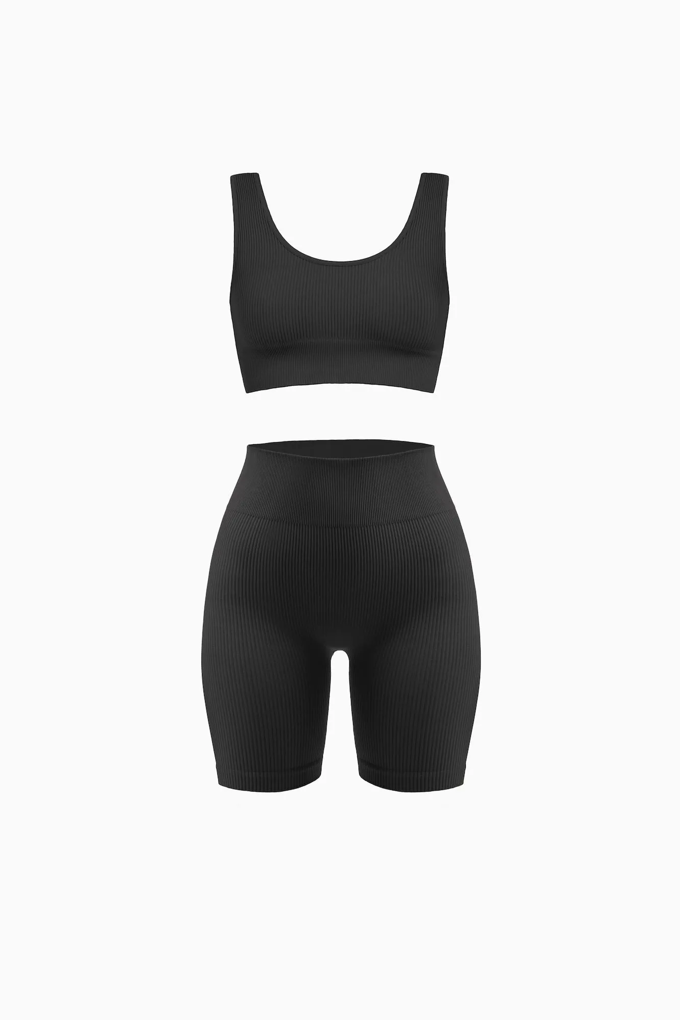 Ribbed Biker Shorts and Ribbed Scoop Neck Bra Set sold by Nuttch