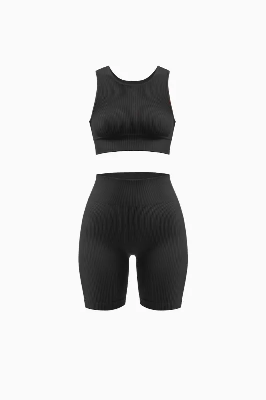 Ribbed Biker Shorts and Ribbed High Neck Bra Set sold by Nuttch