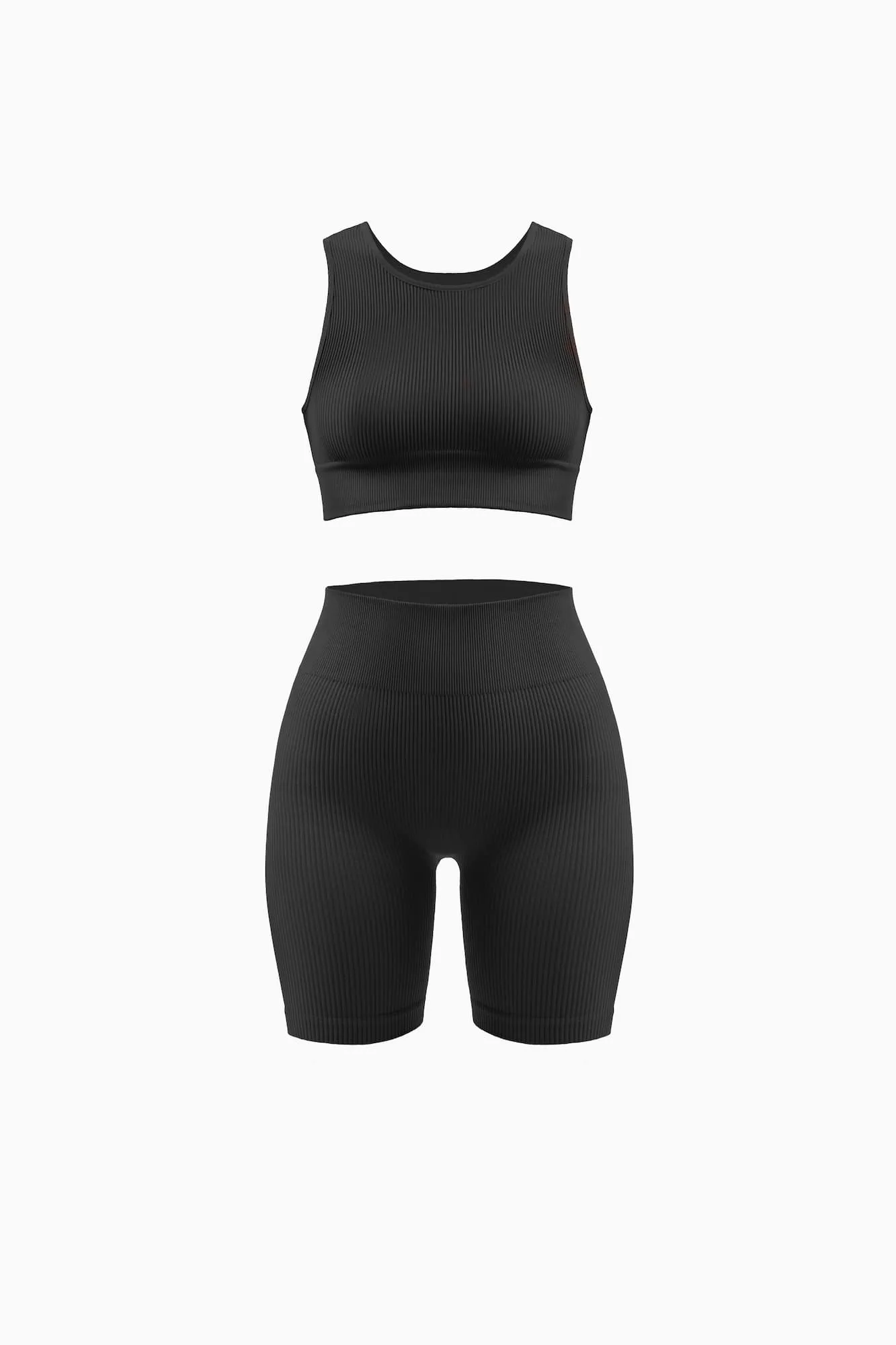 Ribbed Biker Shorts and Ribbed High Neck Bra Set sold by Nuttch
