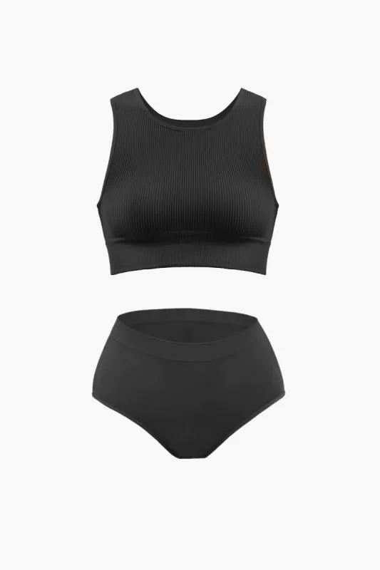 High Waist Brief & Ribbed High Neck Bra sold by Nuttch