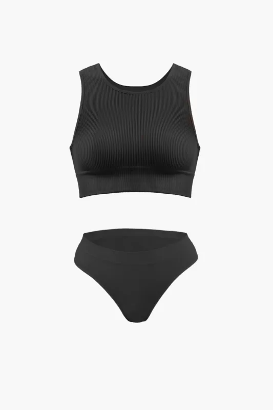 Thong & EcoRibb™ High Neck Bra sold by Nuttch