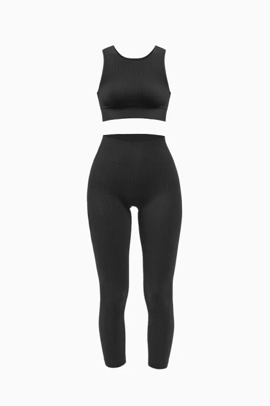 Ribbed Leggings and Ribbed High Neck Bra Set sold by Nuttch