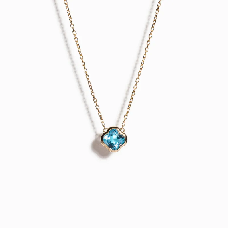 Clover Cut Swiss Blue Topaz Necklace / 9K and 18K Solid Gold sold by Nyrelle Jewelry