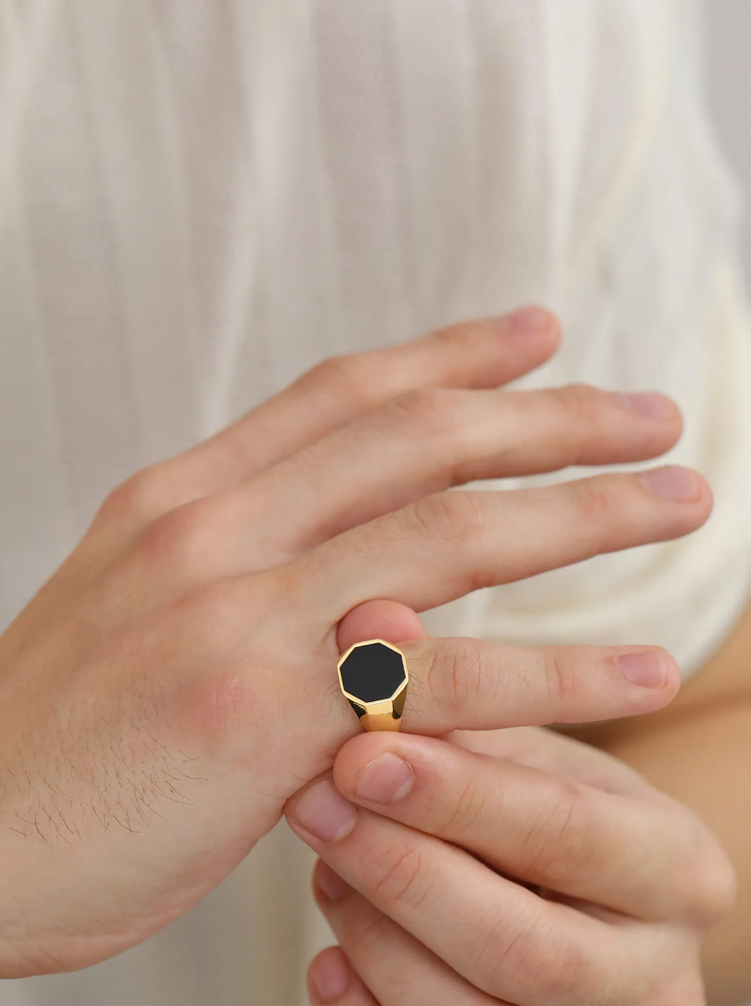 Black Onyx Octagon Signet Ring (Men's) / 9K and 18K Solid Gold sold by Nyrelle Jewelry product image thumbnail 3
