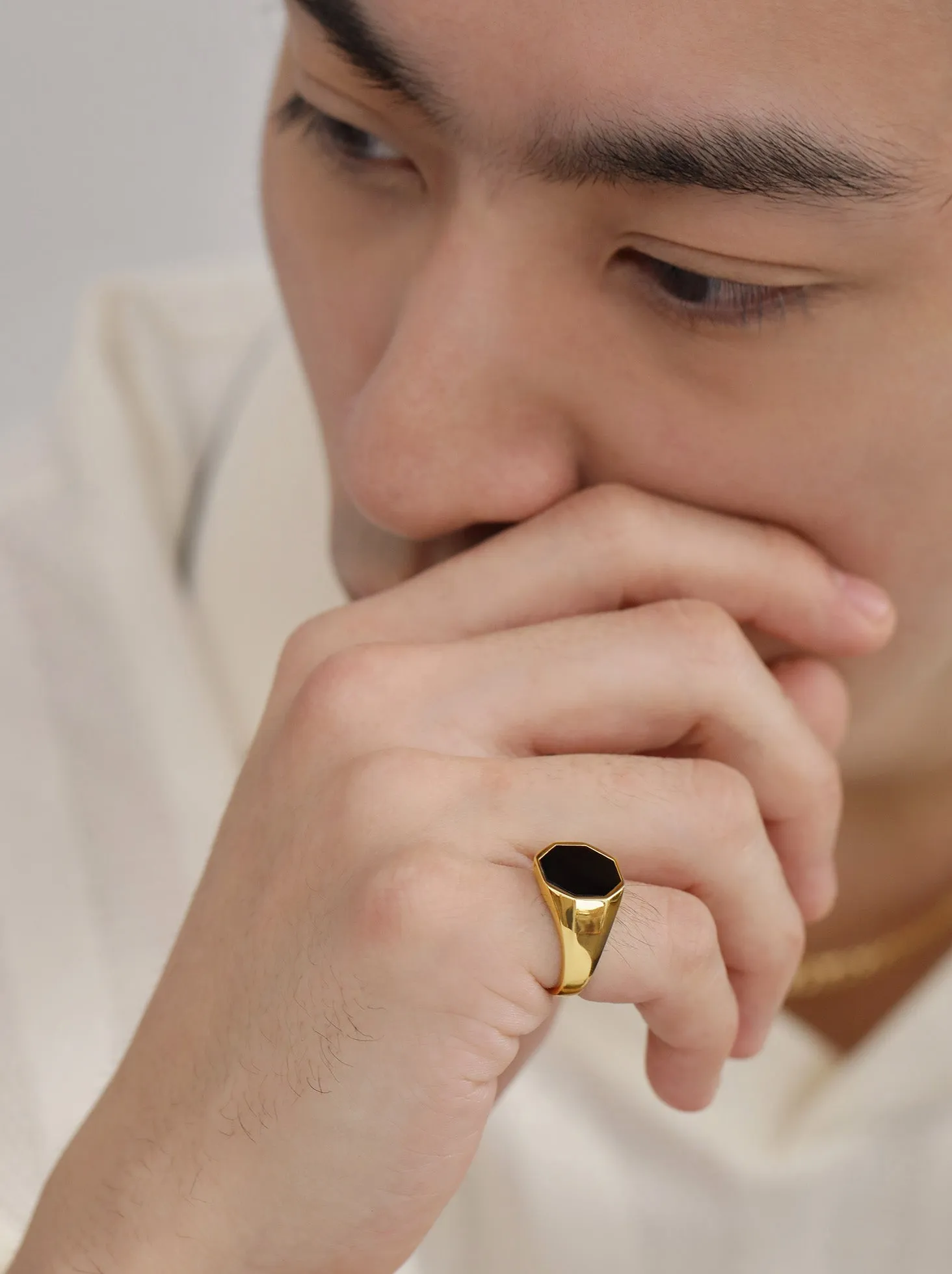 Black Onyx Octagon Signet Ring (Men's) / 9K and 18K Solid Gold sold by Nyrelle Jewelry product image thumbnail 5