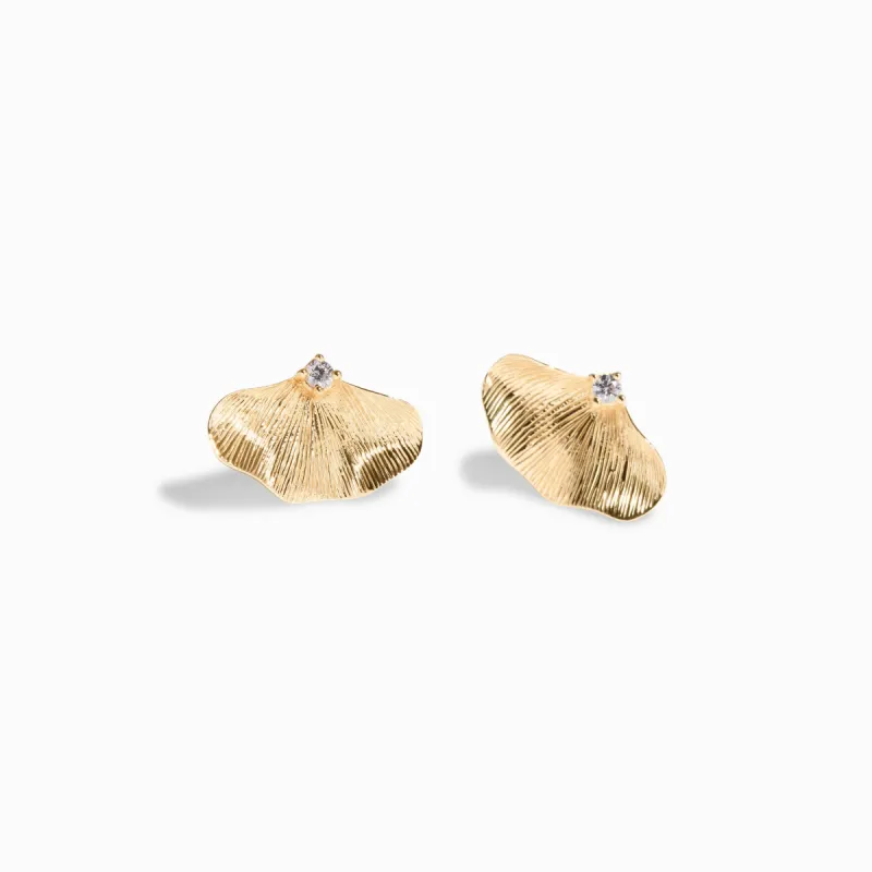 Ginkgo Studs / 9K and 18K Solid Gold sold by Nyrelle Jewelry
