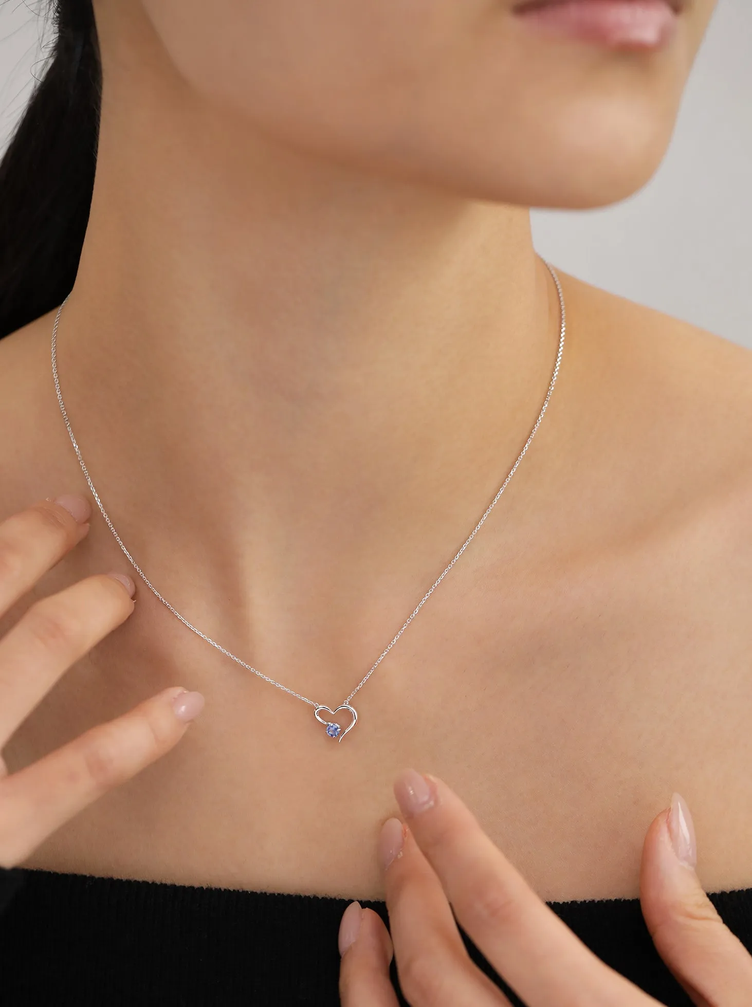 Open Heart Blue Sapphire Necklace / 9K and 18K Solid Gold sold by Nyrelle Jewelry product image thumbnail 3