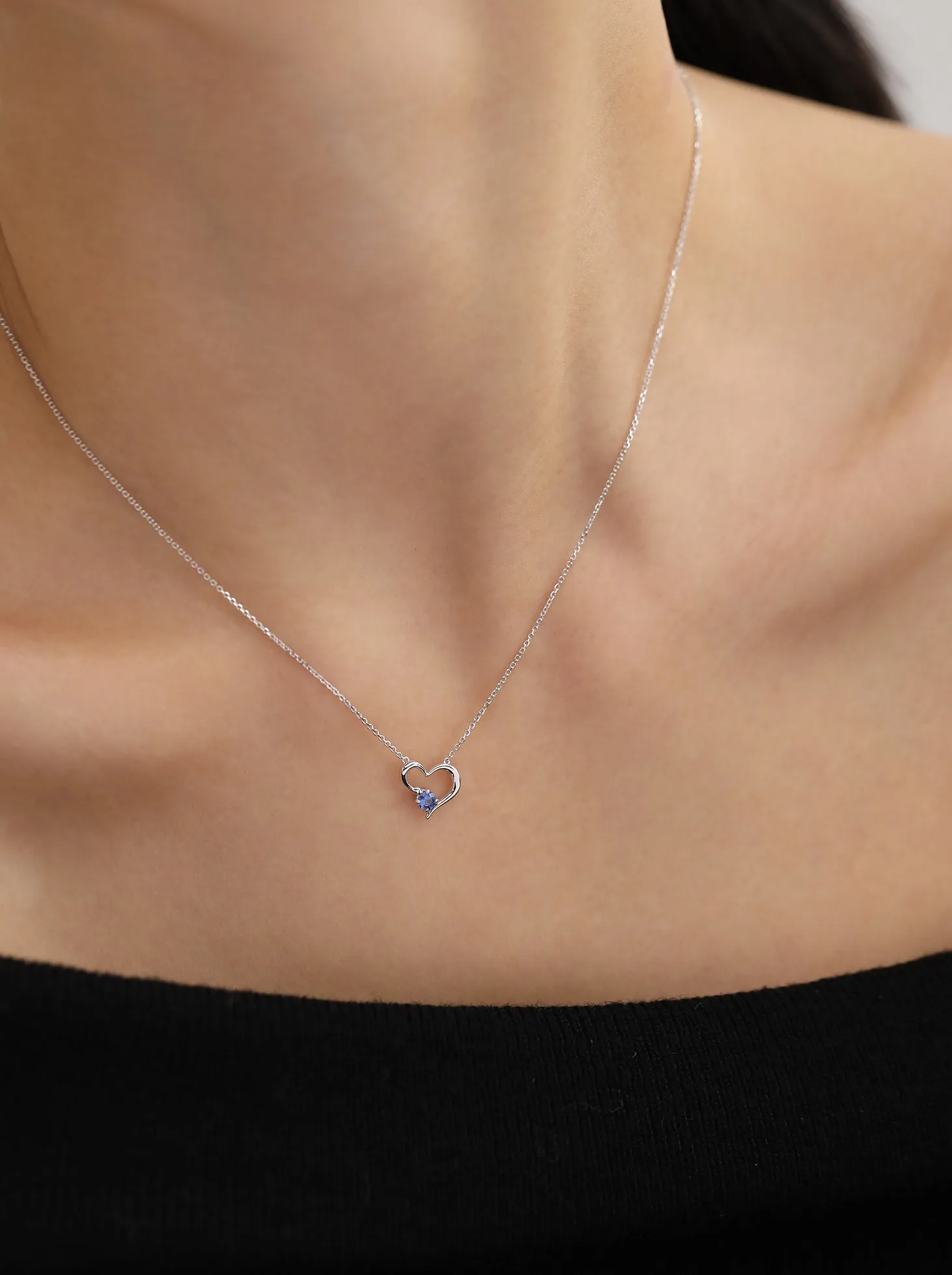 Open Heart Blue Sapphire Necklace / 9K and 18K Solid Gold sold by Nyrelle Jewelry product image thumbnail 2