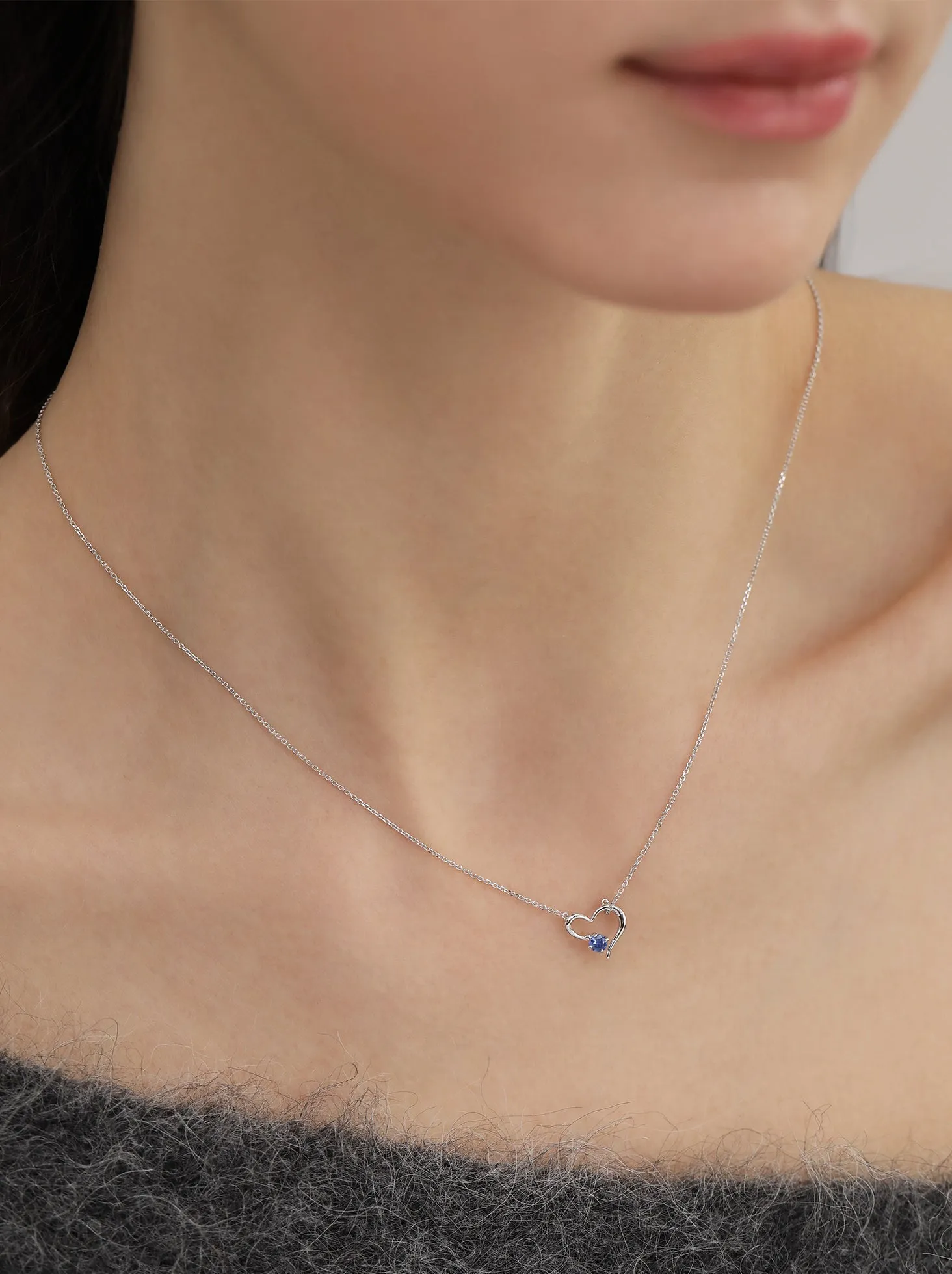 Open Heart Blue Sapphire Necklace / 9K and 18K Solid Gold sold by Nyrelle Jewelry product image thumbnail 4
