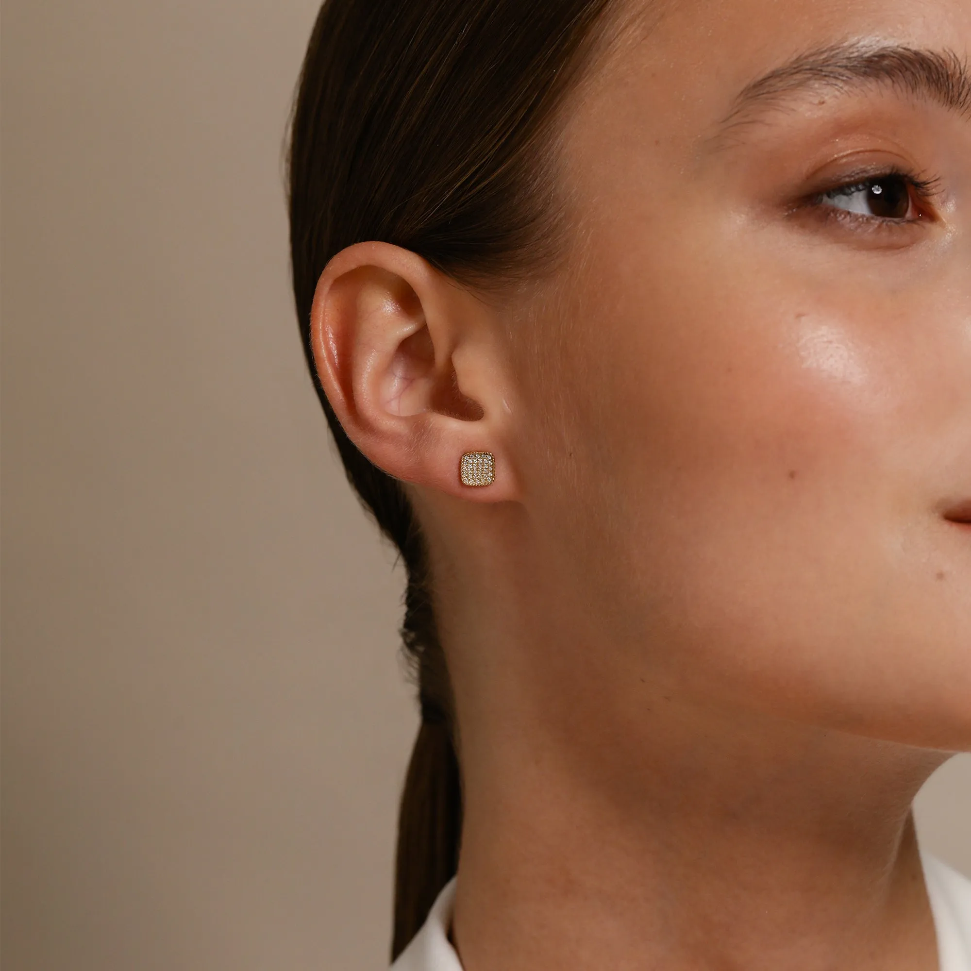 Pavé Diamond Square Studs / 9K and 18K Solid Gold sold by Nyrelle Jewelry product image thumbnail 4