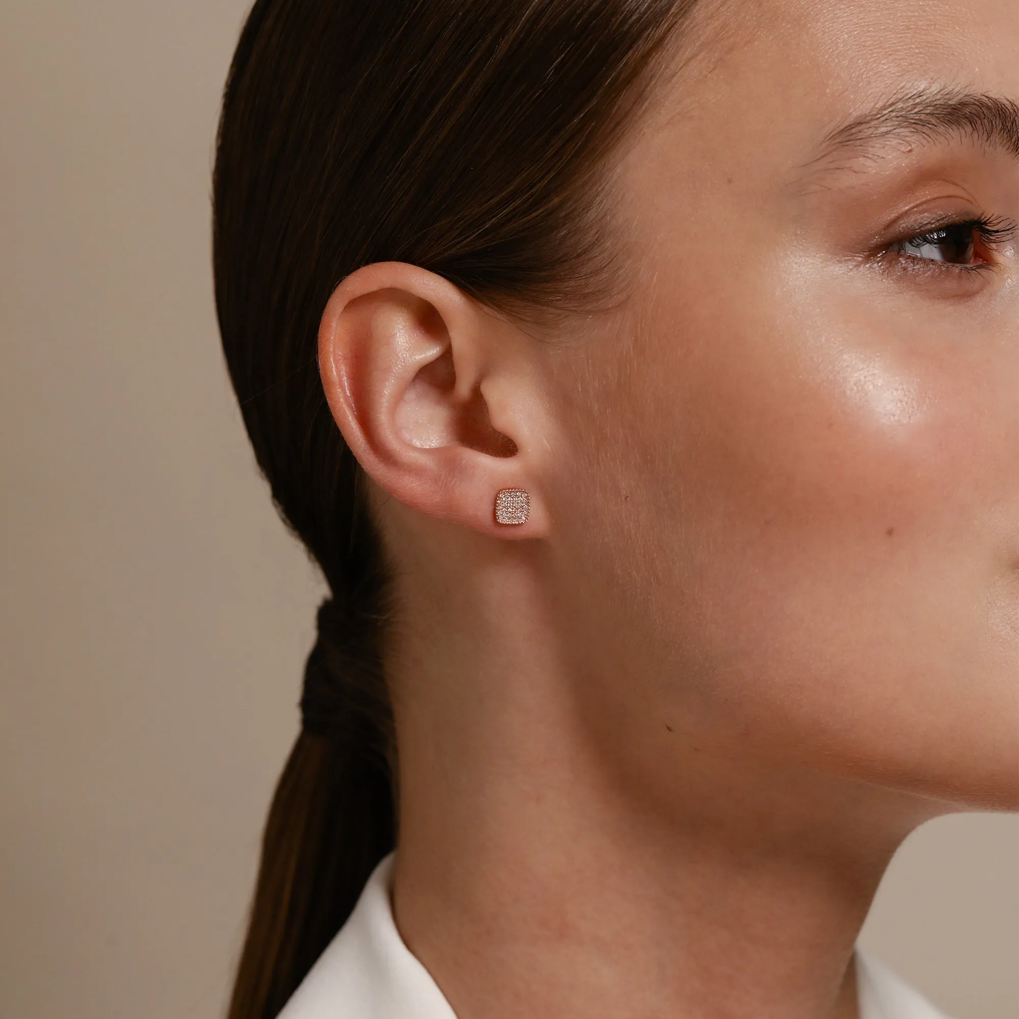 Pavé Diamond Square Studs / 9K and 18K Solid Gold sold by Nyrelle Jewelry product image thumbnail 5