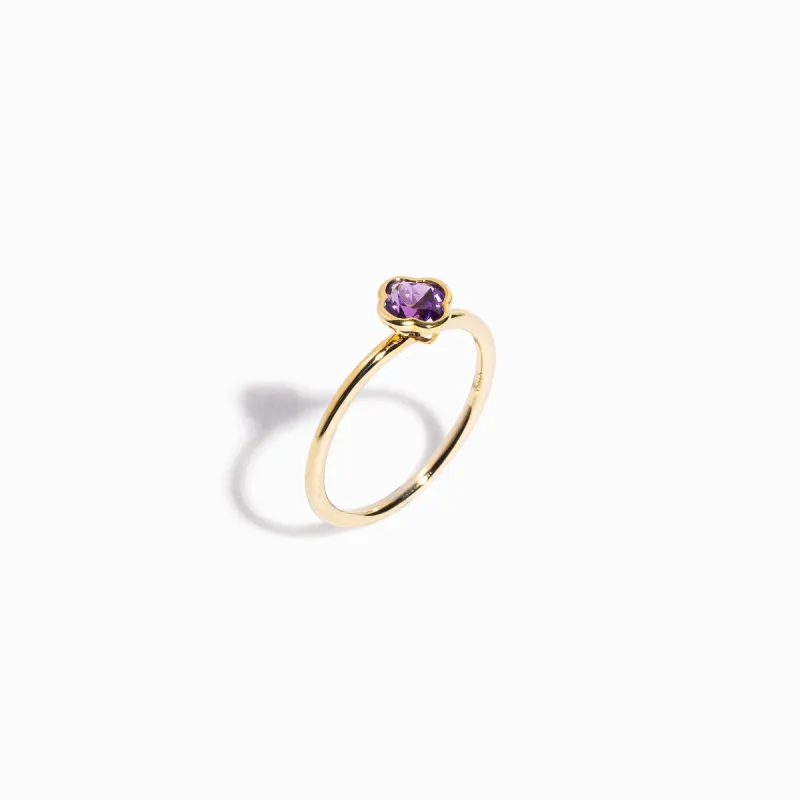 Clover Cut Amethyst Ring / 9K and 18K Solid Gold sold by Nyrelle Jewelry
