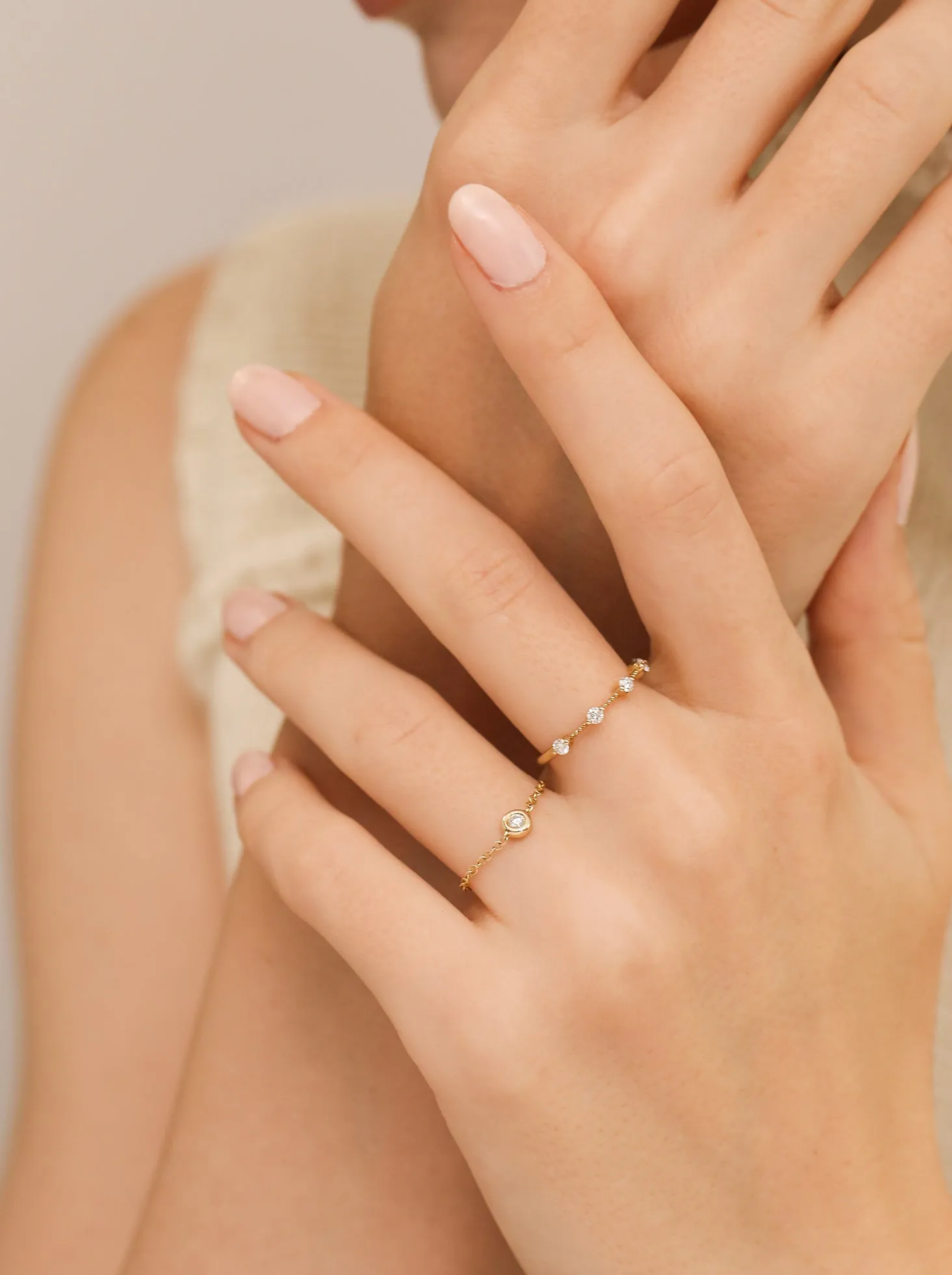 Bezel-set Diamond Chain Ring / 9K and 18K Solid Gold sold by Nyrelle Jewelry product image thumbnail 5