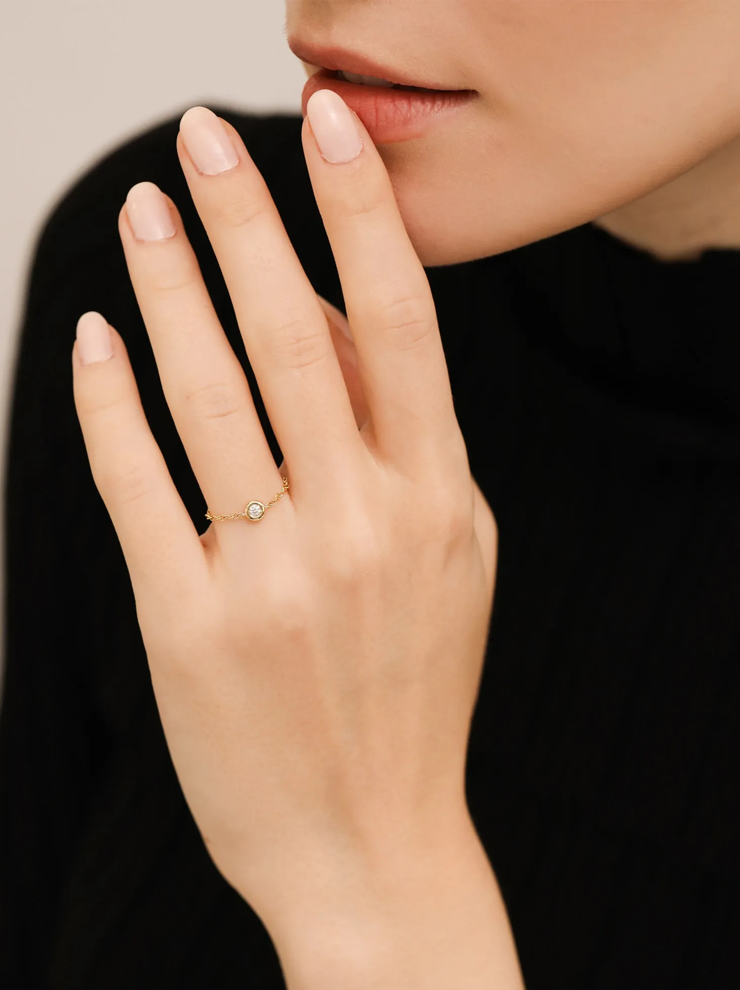 Bezel-set Diamond Chain Ring / 9K and 18K Solid Gold sold by Nyrelle Jewelry product image thumbnail 4