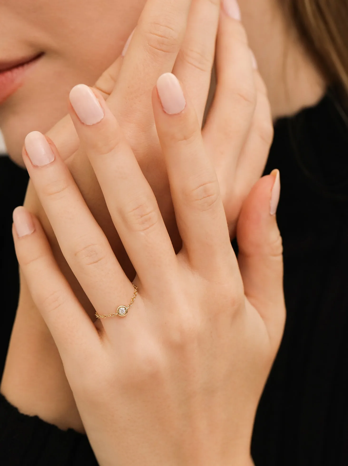 Bezel-set Diamond Chain Ring / 9K and 18K Solid Gold sold by Nyrelle Jewelry product image thumbnail 3