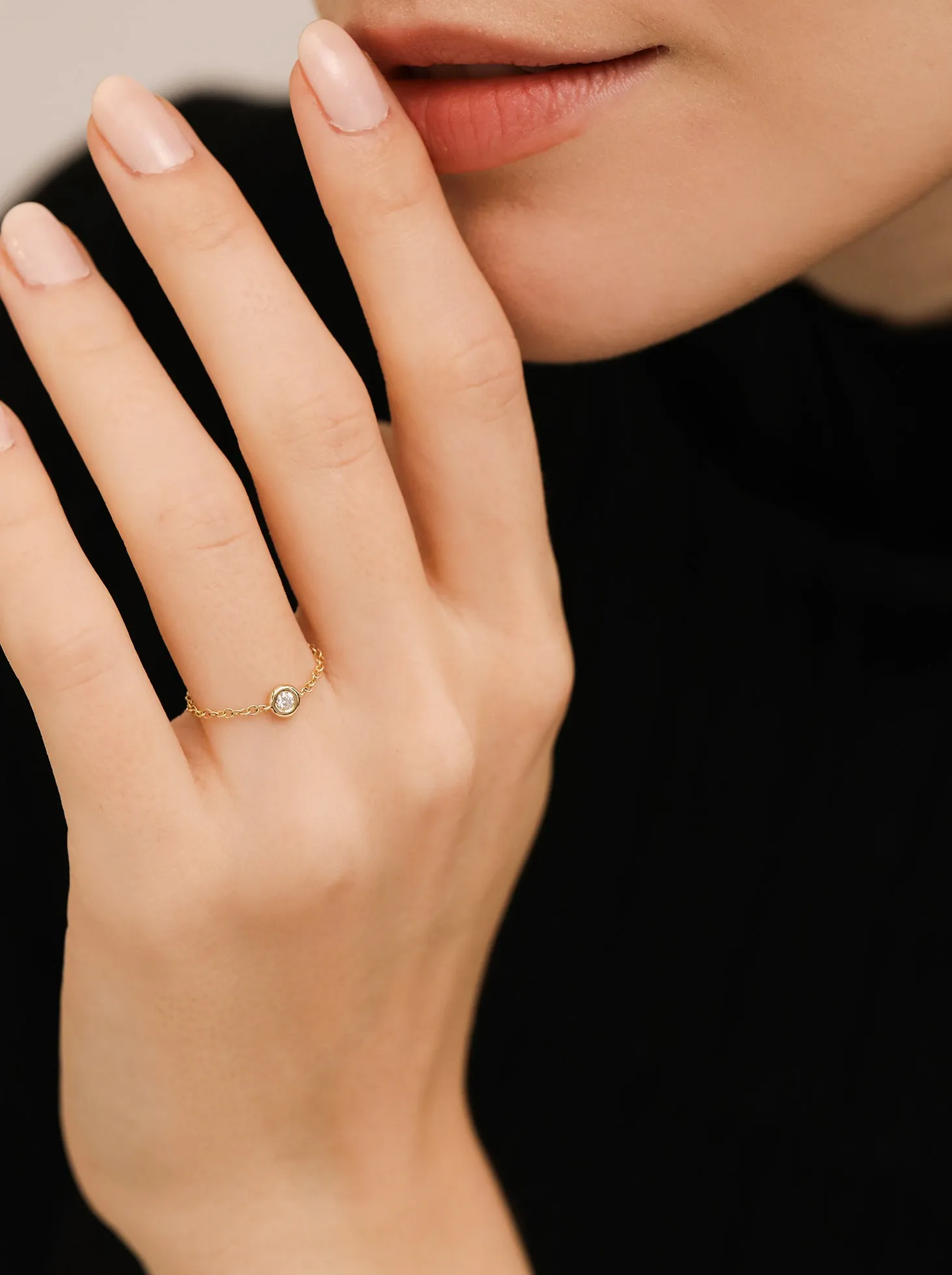 Bezel-set Diamond Chain Ring / 9K and 18K Solid Gold sold by Nyrelle Jewelry product image thumbnail 2