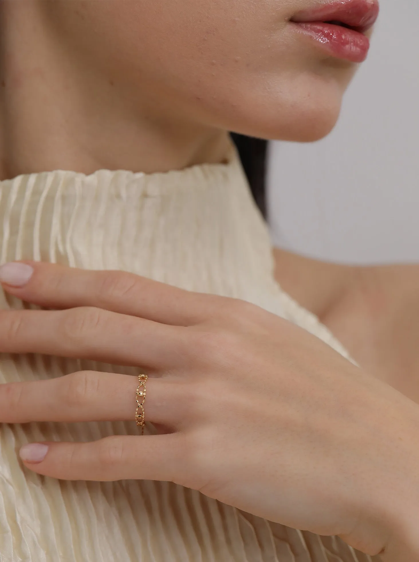 Beaded Lace Thin Ring / 18K Solid Gold sold by Nyrelle Jewelry product image thumbnail 2