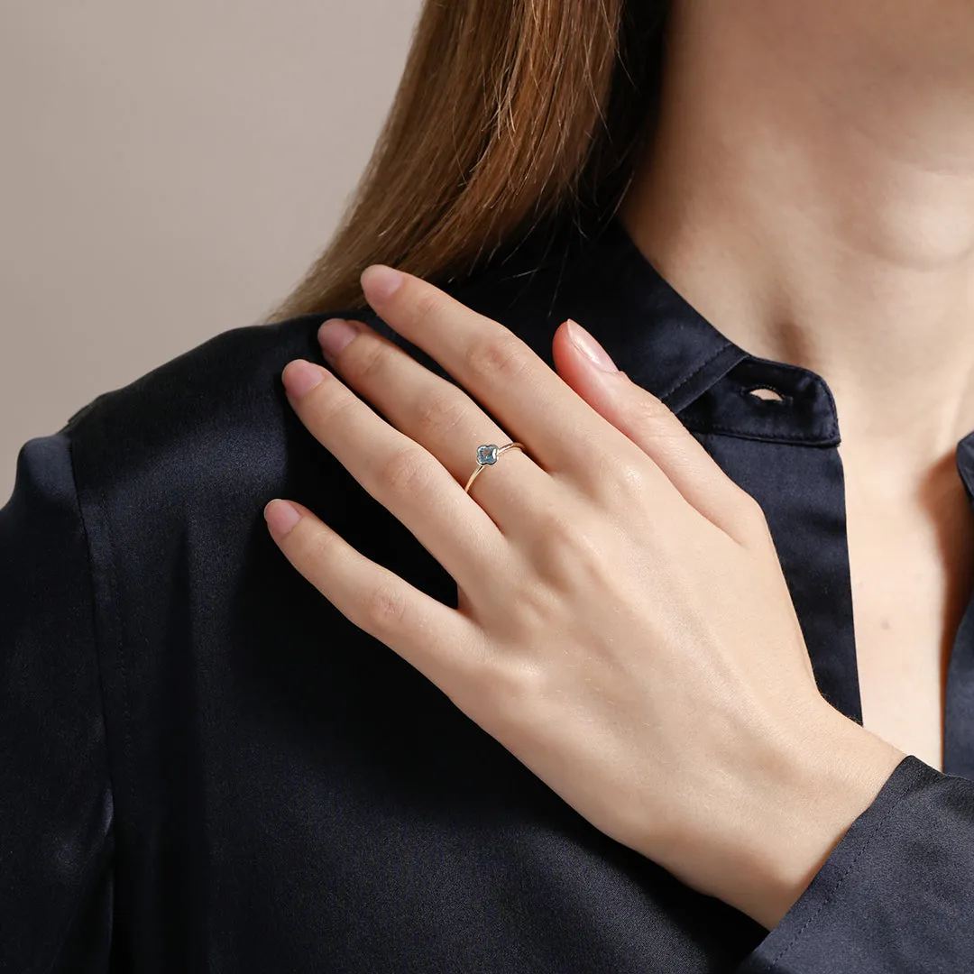 Clover Cut Swiss Blue Topaz Ring / 9K and 18K Solid Gold sold by Nyrelle Jewelry product image thumbnail 4