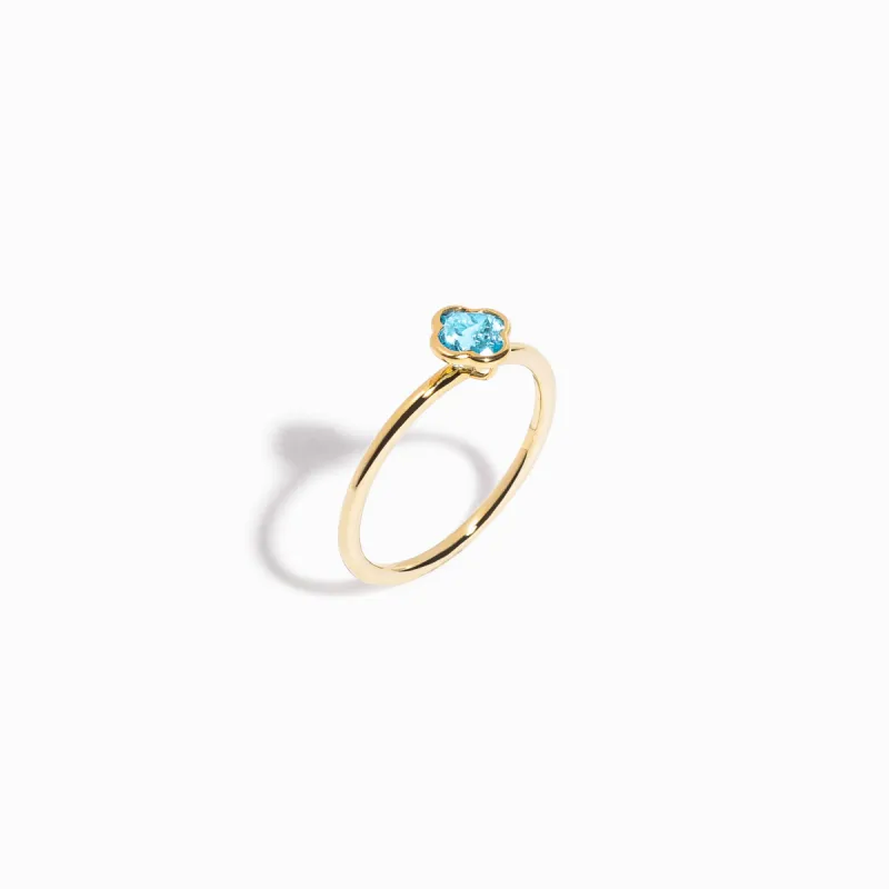 Clover Cut Swiss Blue Topaz Ring / 9K and 18K Solid Gold sold by Nyrelle Jewelry