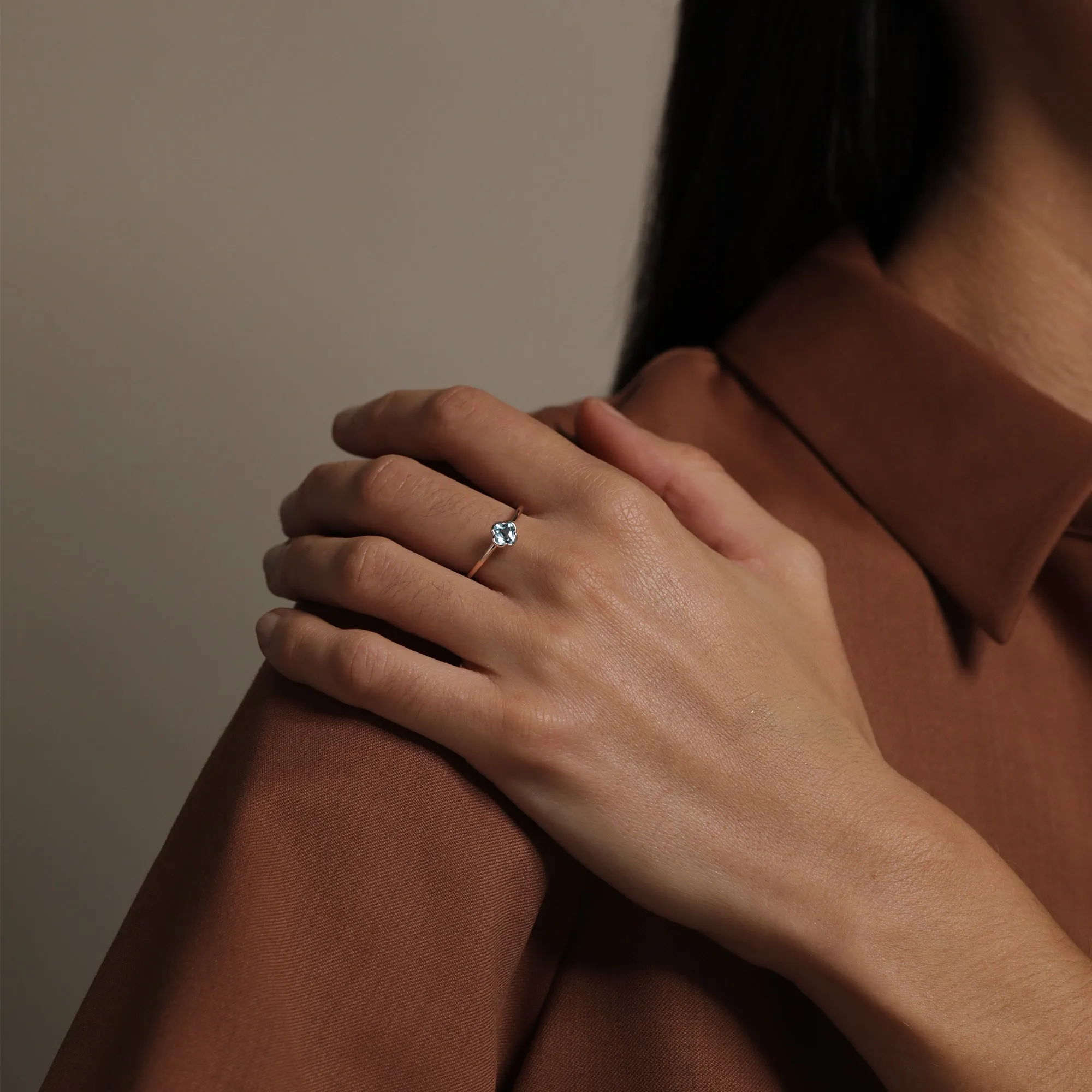 Clover Cut Swiss Blue Topaz Ring / 9K and 18K Solid Gold sold by Nyrelle Jewelry product image thumbnail 5