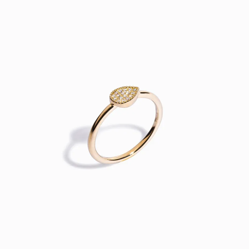 Pavé Diamond Pear Ring / 9K and 18K Solid Gold sold by Nyrelle Jewelry