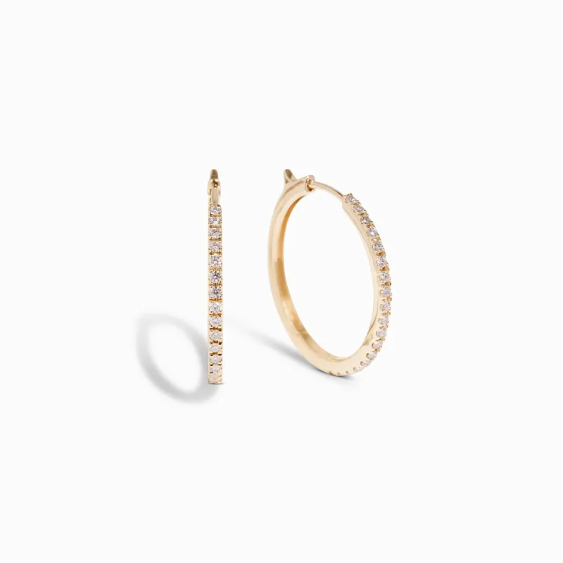 Diamond Midi Hoop Earrings / 9K and 18K Solid Gold made by Nyrelle Jewelry
