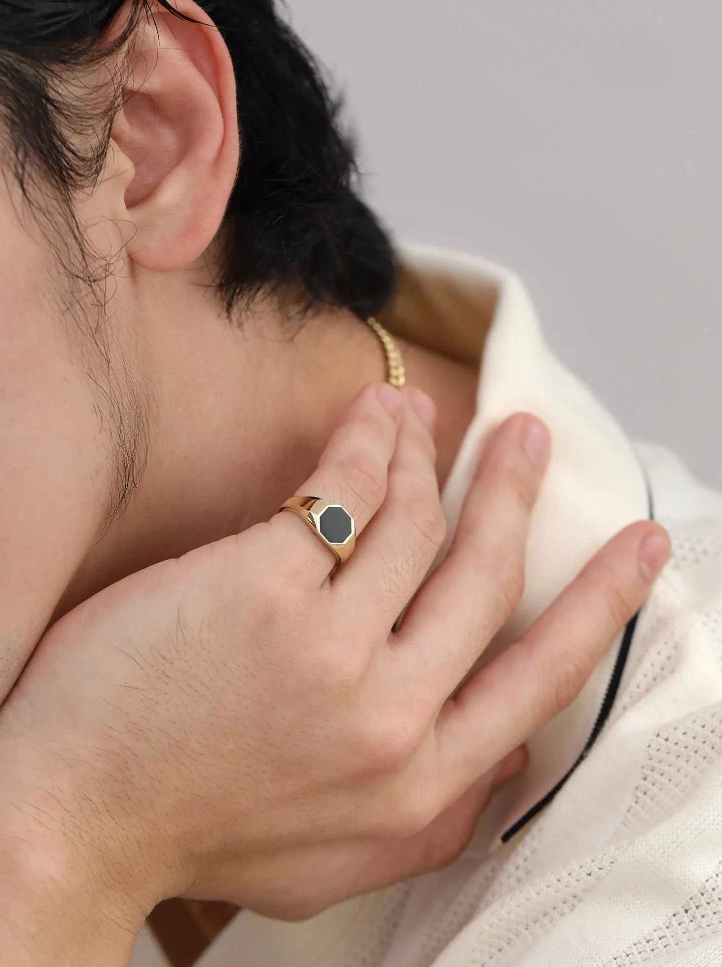 Black Onyx Slim Octagon Signet Ring (Men's) / 9K and 18K Solid Gold sold by Nyrelle Jewelry product image thumbnail 3