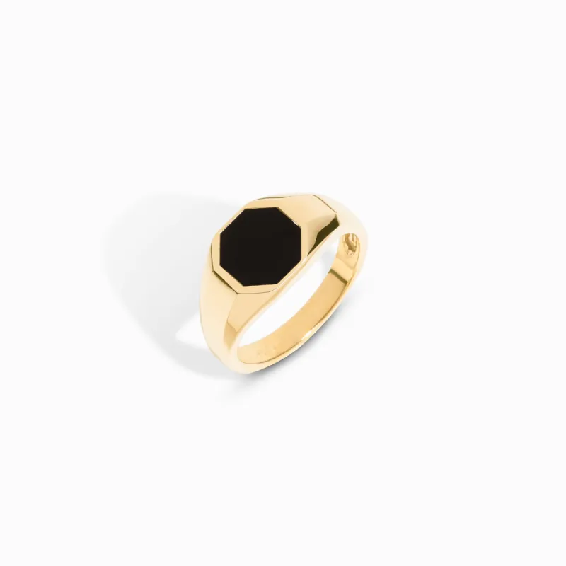 Black Onyx Slim Octagon Signet Ring (Men's) / 9K and 18K Solid Gold sold by Nyrelle Jewelry