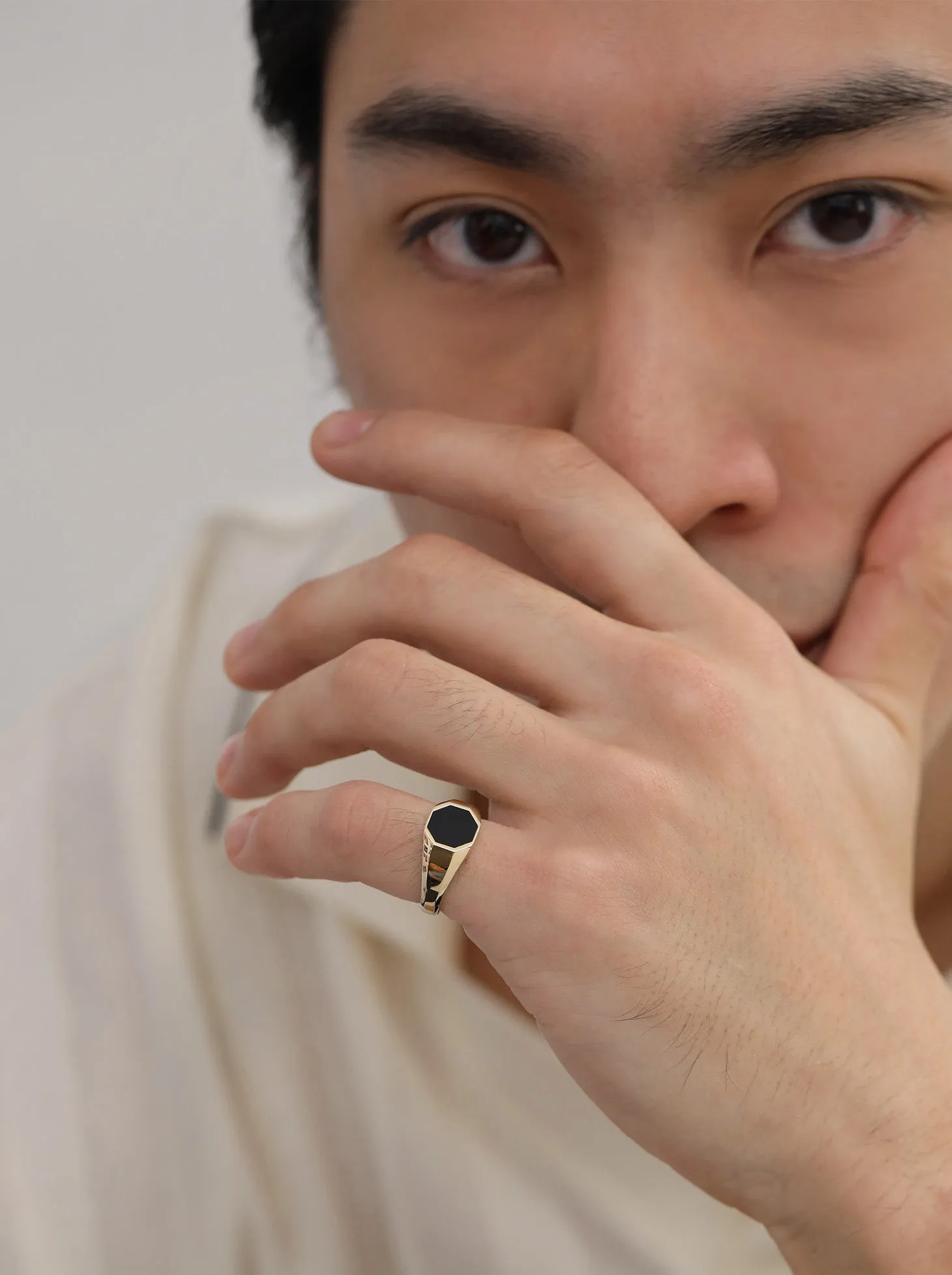 Black Onyx Slim Octagon Signet Ring (Men's) / 9K and 18K Solid Gold sold by Nyrelle Jewelry product image thumbnail 4